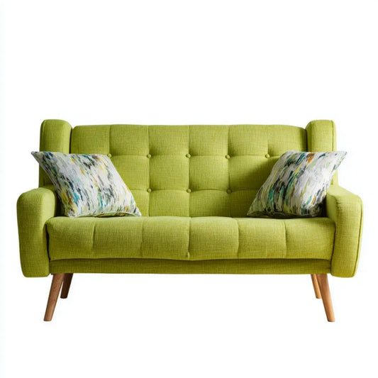 Sofa, 2-osobowa sofa cytryna zielony poliester 160 x 85 x 95 cm z dekoracyjnych poduszki