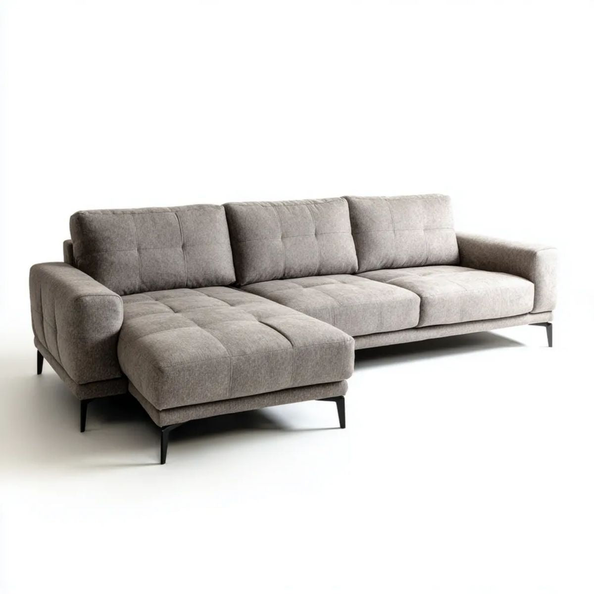 Sofa, 4 szare poliestrowe sofy, czarne nóżki, 260 x 160 x 85 cm