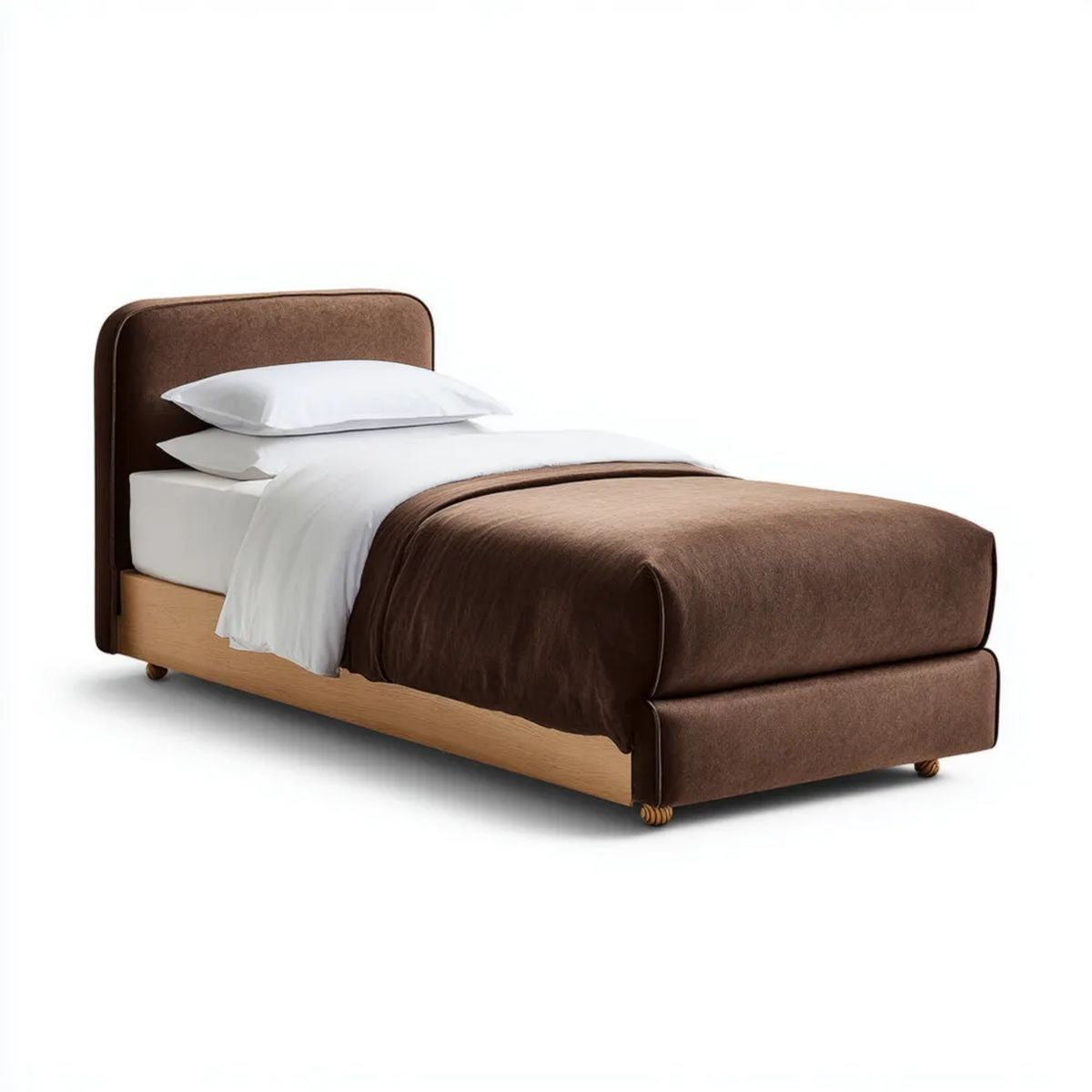 Łóżko pojedyncze, Bed 90 x 190 cm Betonbrąz i Dębowy Dęb w MDF i sklejka z wyściełaną deską rozdzielczą
