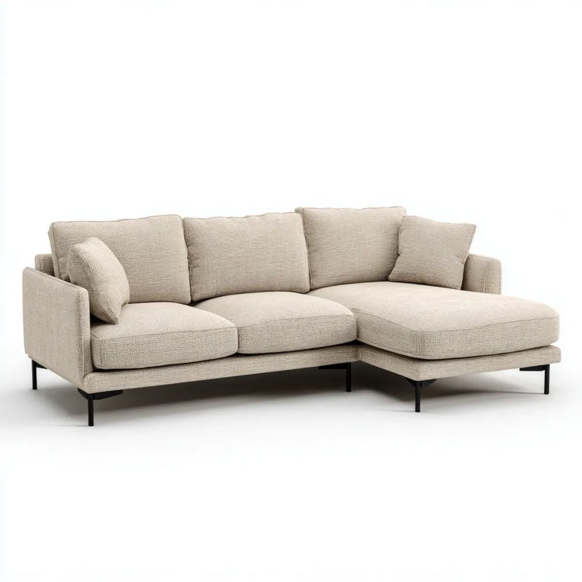 Sofa, 3-osobowa sofa z szezlongiem beżowym poliester, 260 x 165 x 85 cm
