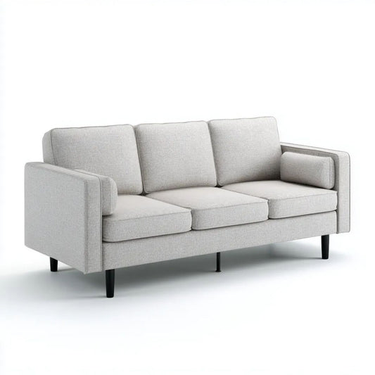 Sofa, 3-osobowa w sofie w kolorze jasnoszarym poliester z metalową nogą, 210 × 88 × 85 cm