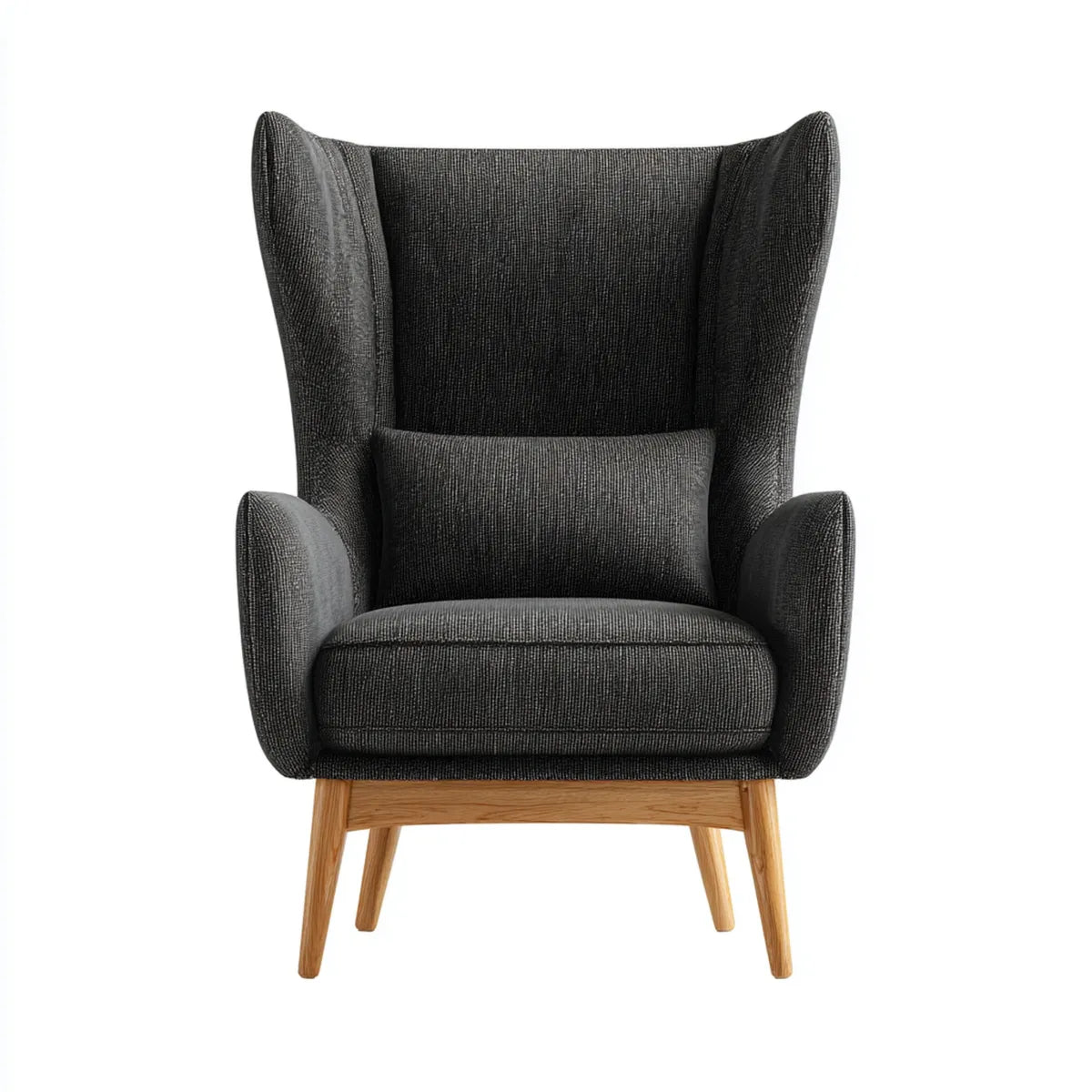 Fotel, Szary fotel z antracytem bergère 76 x 82 x 105 cm w poliestrze z nogami w kształcie litego drewna gumowego