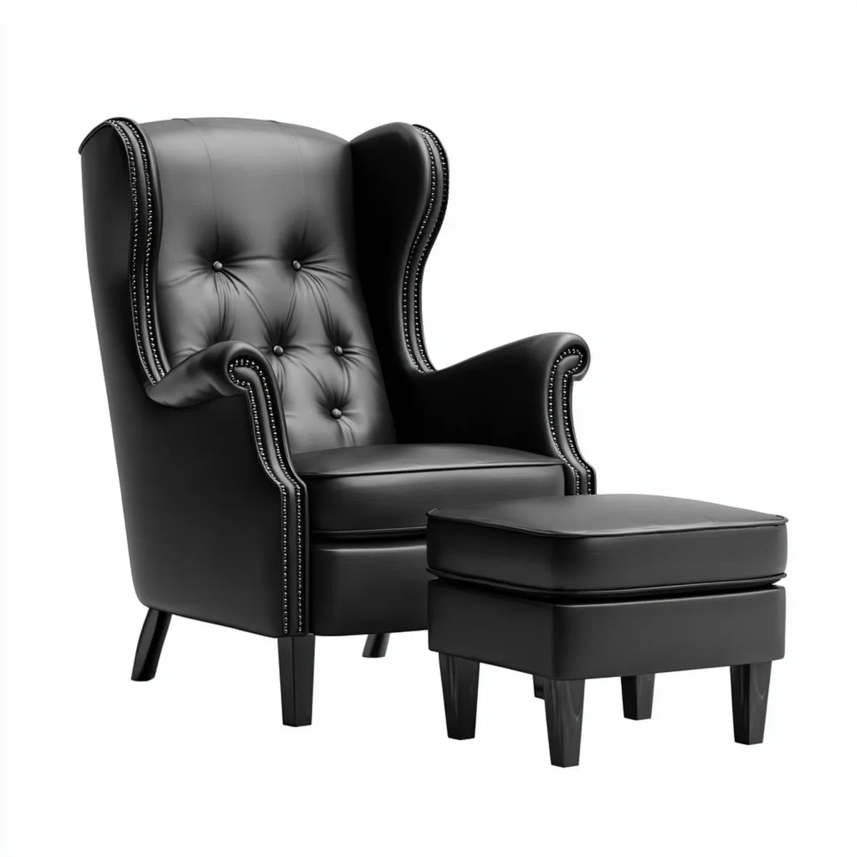 fotel bergère z czarnym podnóżkiem w PU 80 x 85 x 110 cm