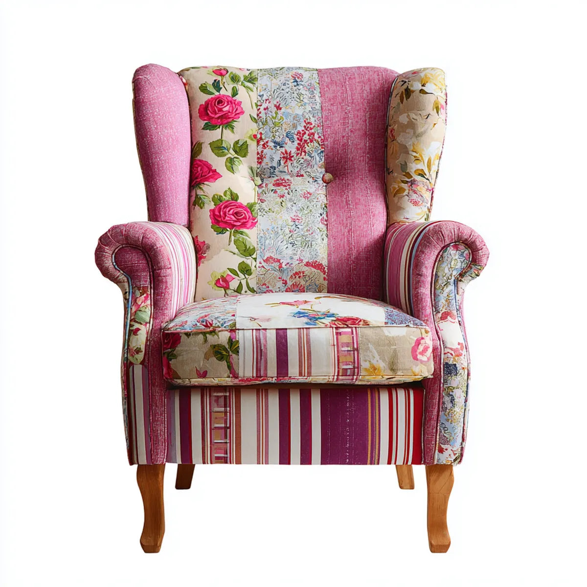 Fotel, Bergère Patchwork Wielokolorowy fotel w Poliester i Lite wood 85 x 90 x 110 cm