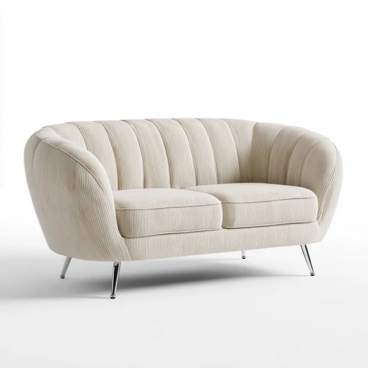Sofa, Podwójne fotele, beżowe, sztruksowe poliestrowe sofa z metalowymi nóżkami, 160 x 85 x 78 cm