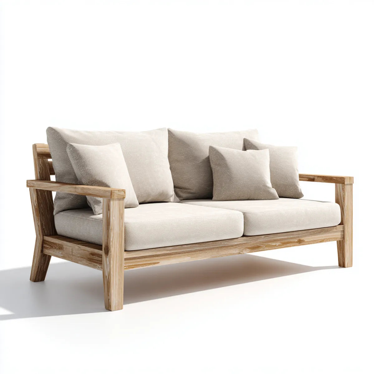 Sofa ogrodowa, Tapczan ogrodowy 2 beżowe i naturalne kwadraty w prostokątnej akacji stałej 180 x 82 x 78 cm