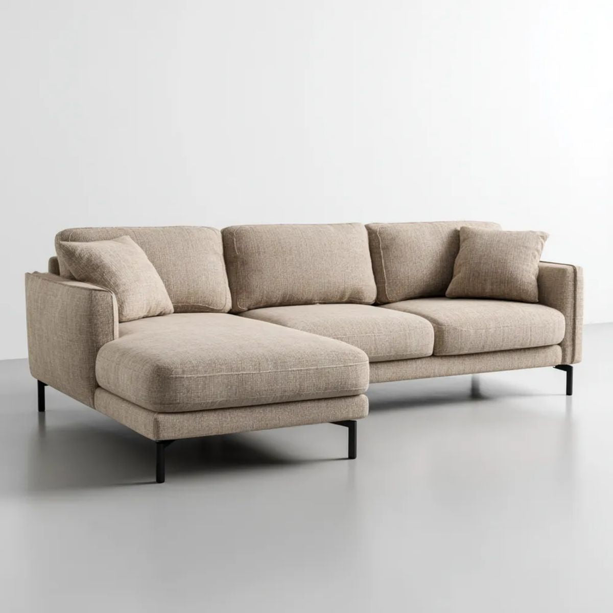Sofa, 4-osobowa poliestrowy beżowy sofa z szezlongiem 280 x 160 x 85 cm