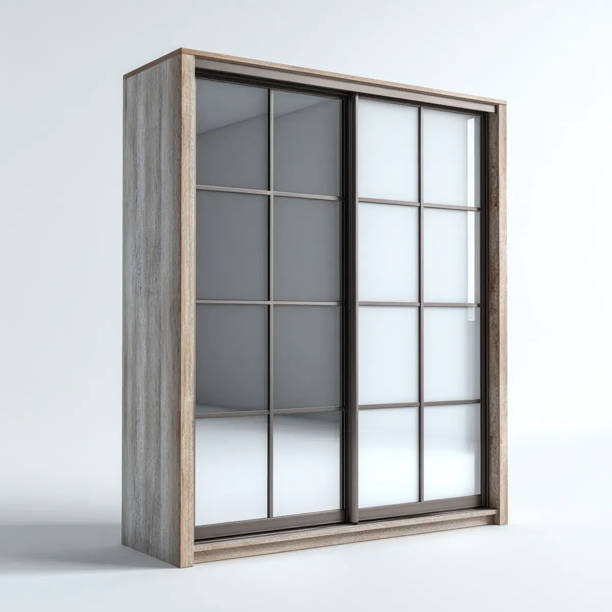 Szafa, Szara biały Dąb naturalny 180 x 60 x 220 cm płyta wiórowa ze szklanymi wkładkami prostokątnymi