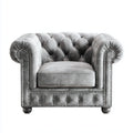 Fotel, Chesterfield fotel szary 120 x 90 x 75 cm poliestrowy aksamit z przyciskiem szwy