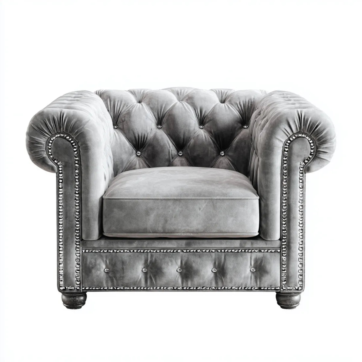 Fotel, Chesterfield fotel szary 120 x 90 x 75 cm poliestrowy aksamit z przyciskiem szwy