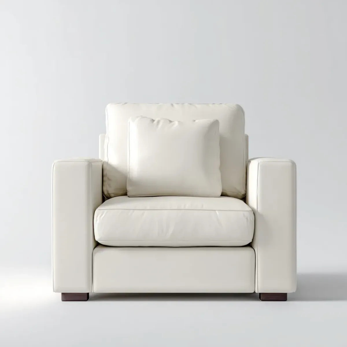 Fotel, PU skórzany biały salon fotel z kwadratowymi poduszkami 105 x 95 x 85 cm
