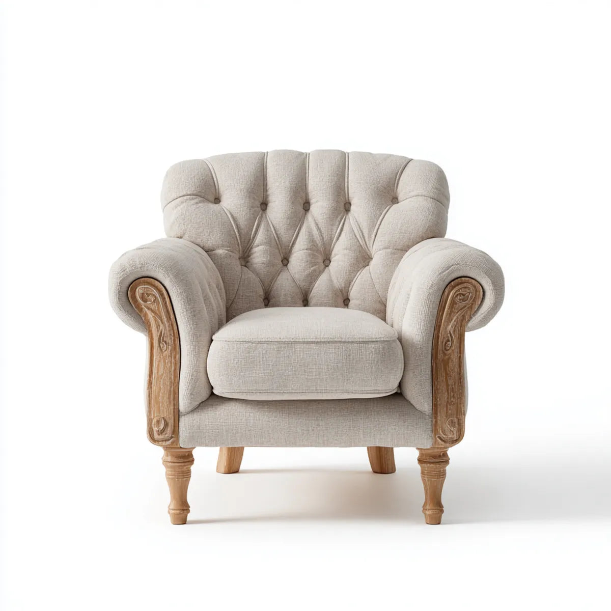 Fotel, Krem salon fotel 90 x 85 x 102 cm w poliestrze i litym drewnie z tyłu