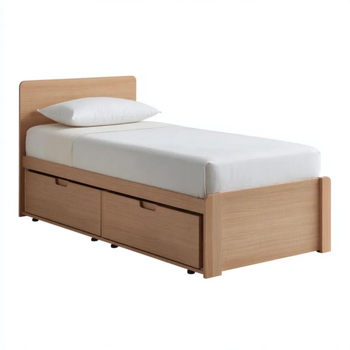 Łóżko pojedyncze, Wyposażone w melaminowane panele z 2 szufladami, do materaców 90 x 190 cm