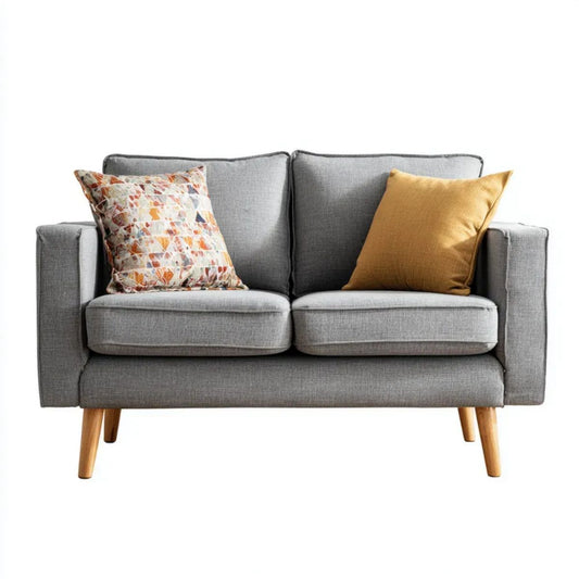 Sofa, Szara sofa z drewnianymi nóżkami, 2 fotele, 145 x 82 x 85 cm