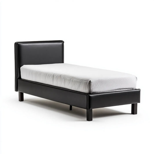 Łóżko pojedyncze czarne z wyściełaną deską nawierzchnią w PU 90 x 190 cm