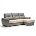 Sofa, 3-osobowa sofa w kolorze szarym i beżowym syntetyczna skóra, 260 x 165 x 90 cm, z szezlongiem prostokątnym