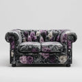 Sofa, Chesterfield 2 Poliester z poliestru z sofą z antracytem i fioletowo-szarym wzorem kwiatowym, 170 x 90 x 75 cm