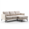 Sofa, 3-osobowa w narożniku sofa z szezlongiem na prawo w beżowej tkaniny, 230 x 150 x 85 cm