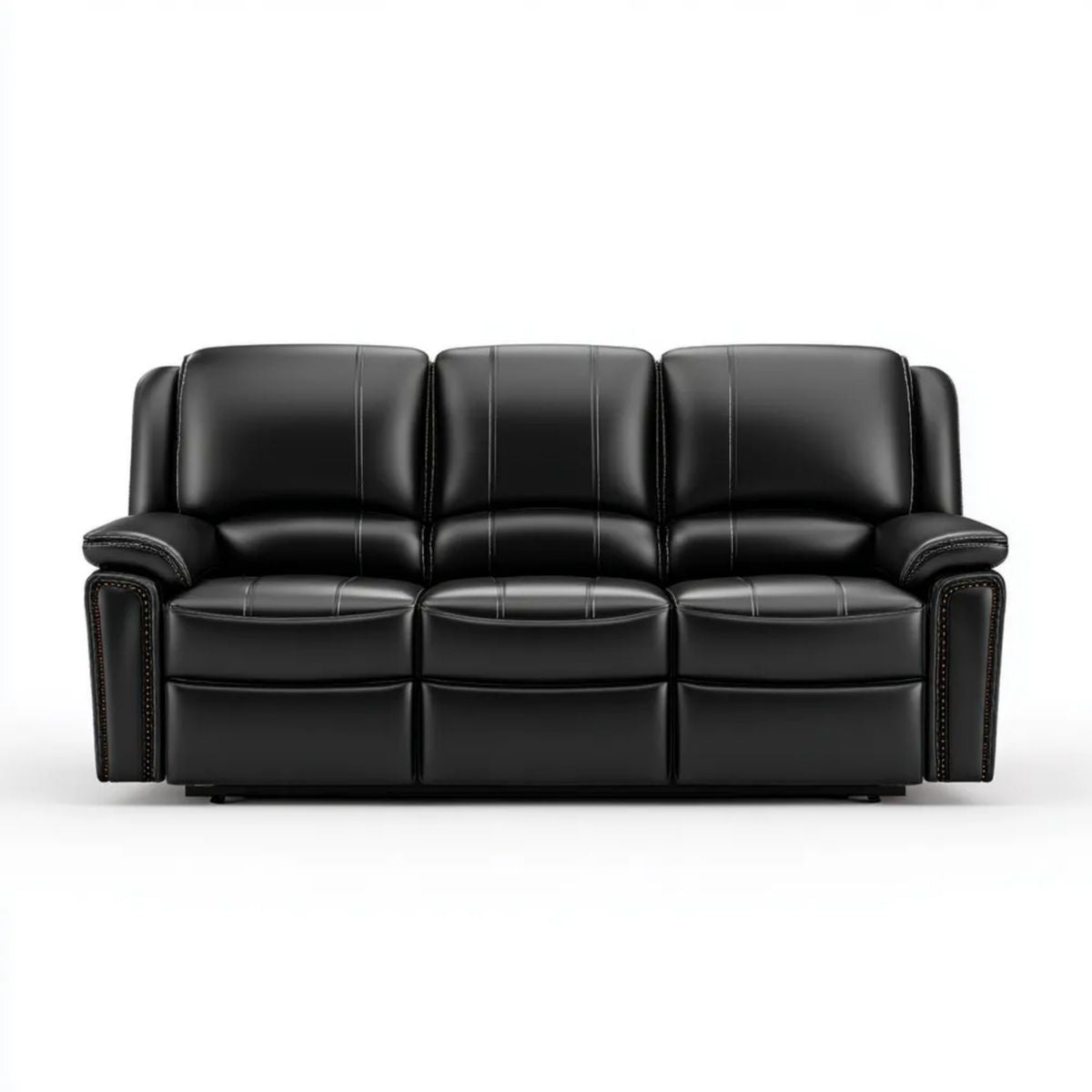 Sofa, 3-osobowa wyprostowany fotel czarny ze skóry syntetycznej poliuretanowej PU 210 x 94 x 102 cm