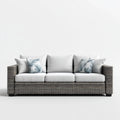 Sofa ogrodowa, 3 fotela ogrodowa w białej i szarej warkoczonej żywicy prostokątna PE 210 x 85 x 78 cm