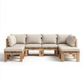 Sofa ogrodowa, Modułowe meble ogrodowe 5 sztuk beżowe z litego drewna acacia w kształcie U- kształtowanej 350 x 210 x 70 cm