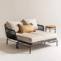 Sofa ogrodowa, 2 fotela ogrodowa z czarnym i beżowym stołem bocznym w stalowej blacie termoplastycznej i prostokątnym kształcie poliestrowym 154 x 83 x 76 cm