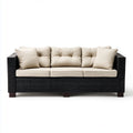 Sofa ogrodowa, 3-osobowa czarny i beżowy sofa ogrodowa z plecionej żywicy prostokątna PE 205 x 80 x 85 cm
