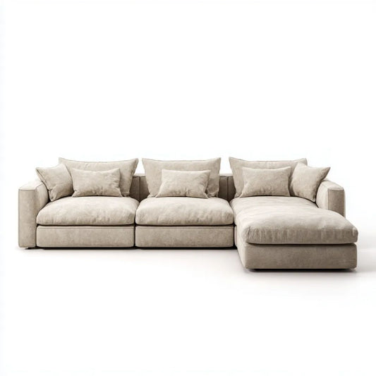Sofa, 3-osobowa w prawo narożnik sofa w beżowym poliestrze 300 x 170 x 85 cm