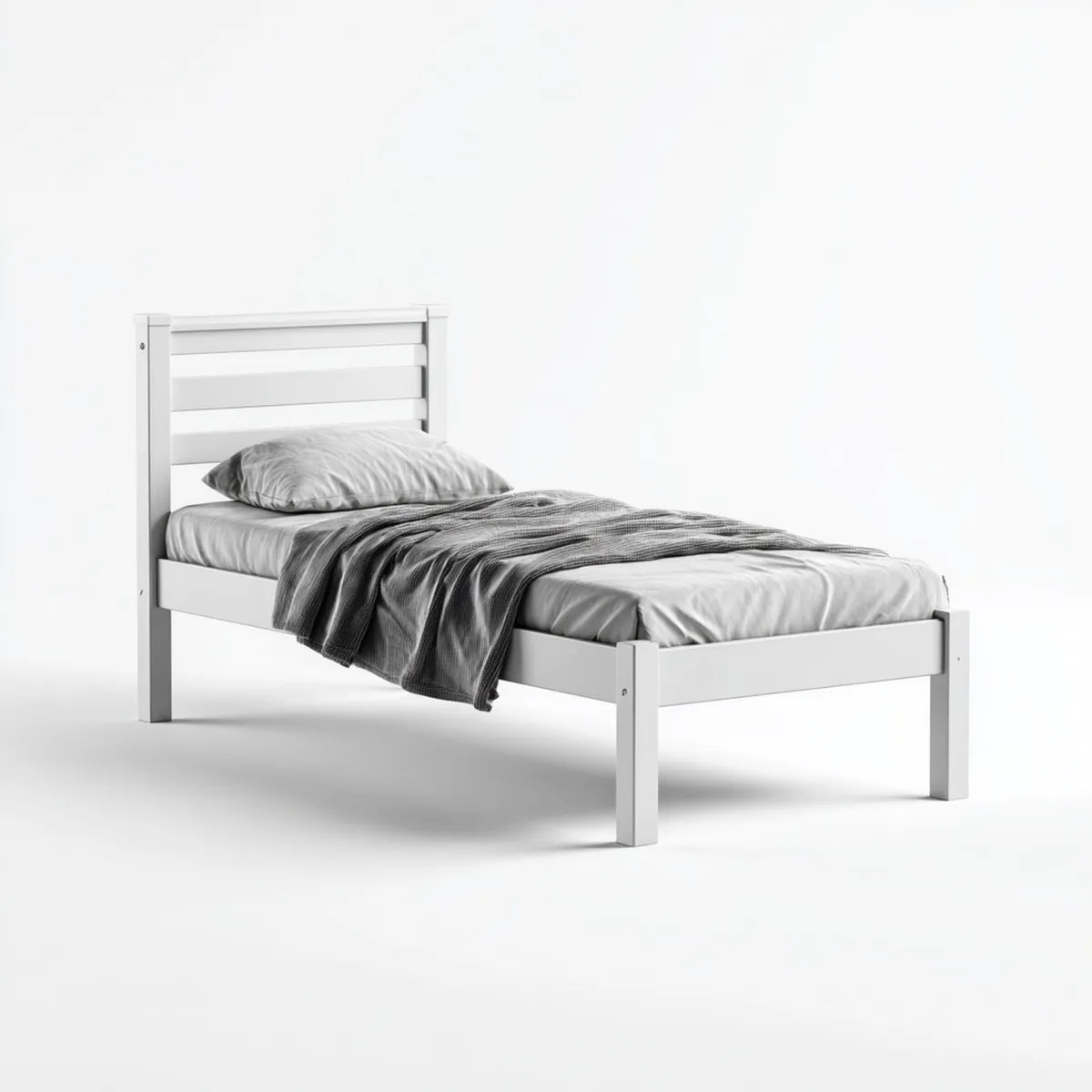 Łóżko pojedyncze białe 90 x 190 cm w litym drewnie z prostokątnej sosny