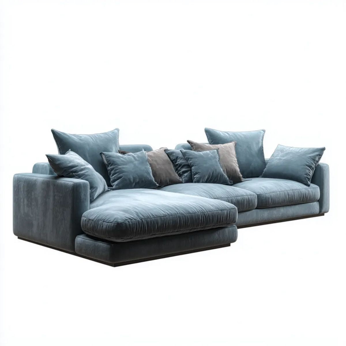 Sofa, 4 szare niebiesko-poliestrowe sofa z poduszką, 300 x 170 x 85 cm