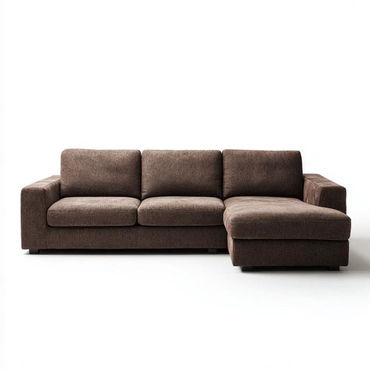 Sofa, 3-osobowa sofa z szezlongiem brązowy poliester 270 x 160 x 85 cm